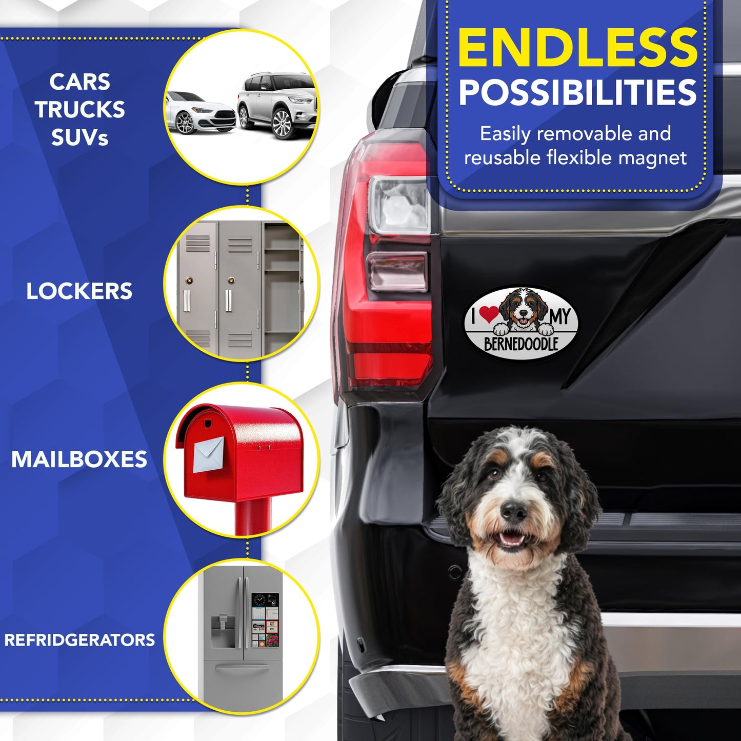 Magnet Me Up I Love My Bernedoodle Oval Shaped Car Magnet - 4x6 Inches Dog Lovers Refrigerator Accessory Gift, Magnetic Decal for Cars, Trucks, and SUVs, Waterproof, UV Printed, Crafted in USA