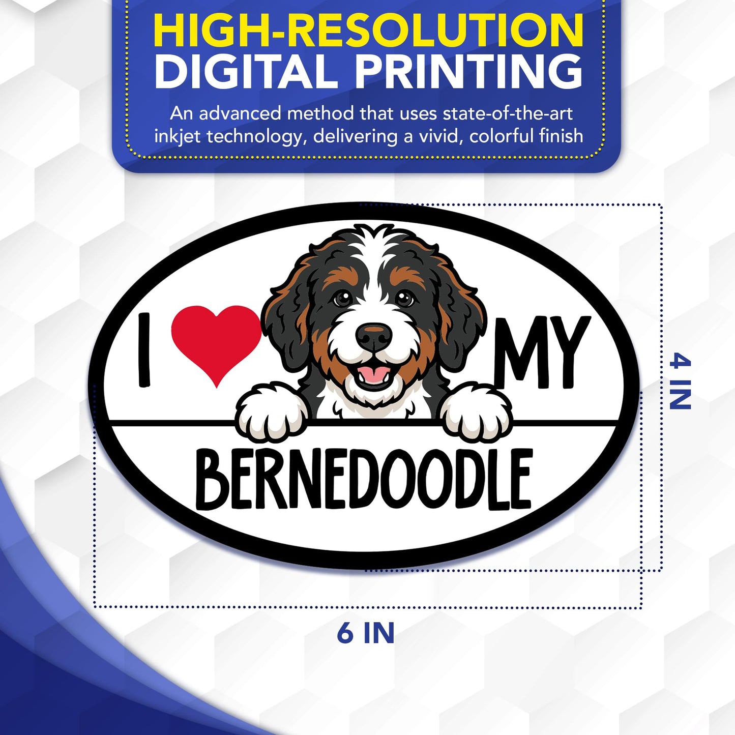 Magnet Me Up I Love My Bernedoodle Oval Shaped Car Magnet - 4x6 Inches Dog Lovers Refrigerator Accessory Gift, Magnetic Decal for Cars, Trucks, and SUVs, Waterproof, UV Printed, Crafted in USA