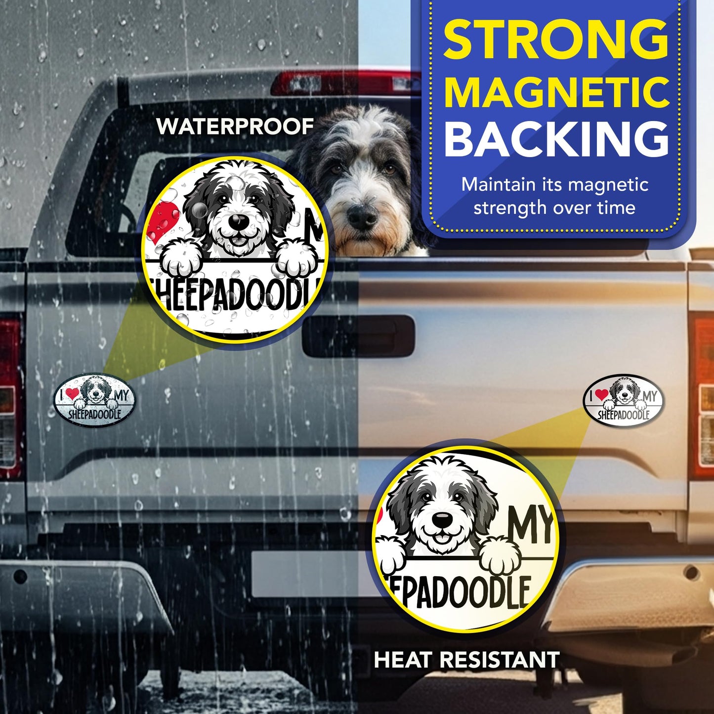 Magnet Me Up I Love My Sheepadoodle Oval Shaped Magnetic Car Magnet - 4x6 Inches, Magetic Decal for Cars, Trucks and SUVs Accessory Gifts for Dog Lovers, Waterproof UV Printed, Crafted in USA