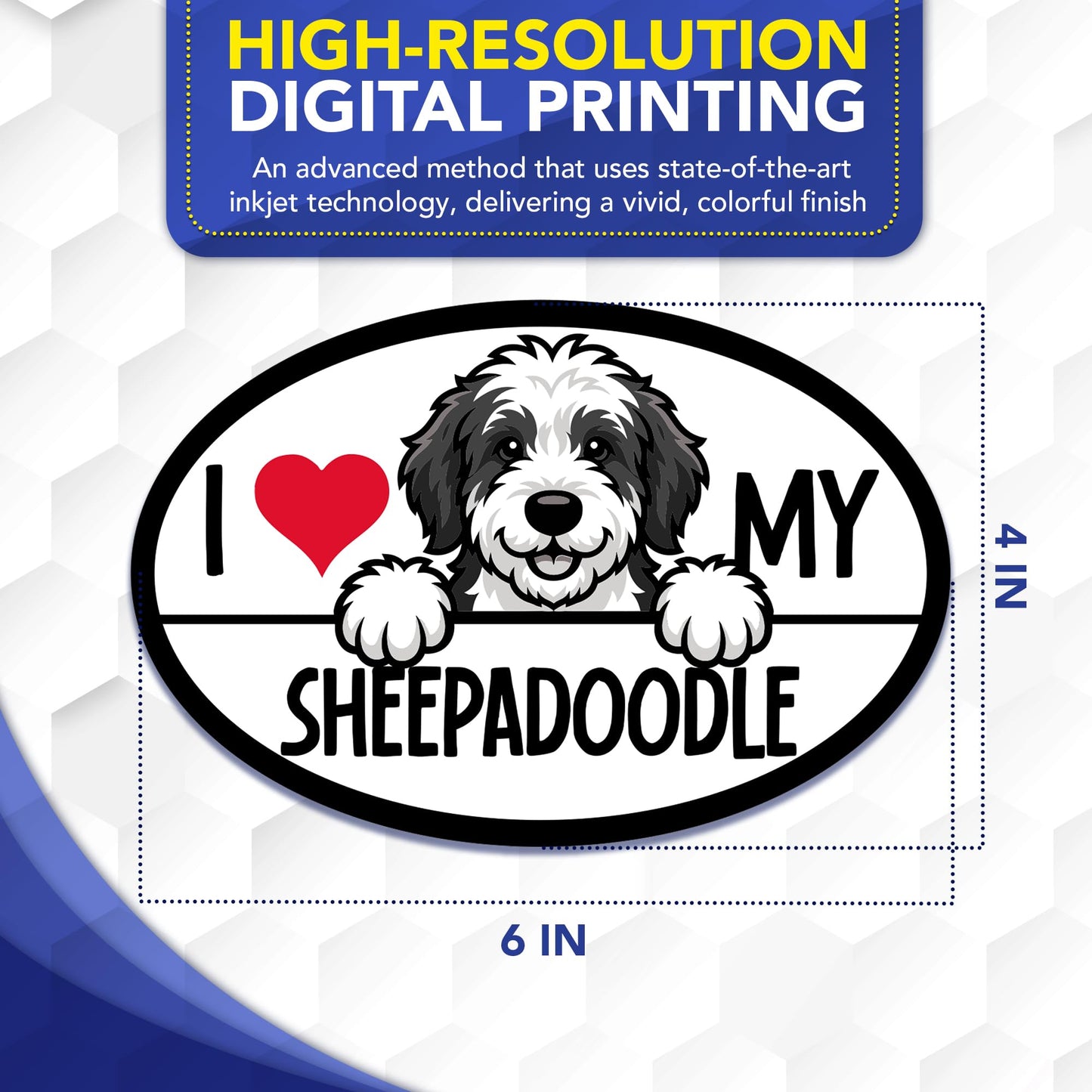 Magnet Me Up I Love My Sheepadoodle Oval Shaped Magnetic Car Magnet - 4x6 Inches, Magetic Decal for Cars, Trucks and SUVs Accessory Gifts for Dog Lovers, Waterproof UV Printed, Crafted in USA