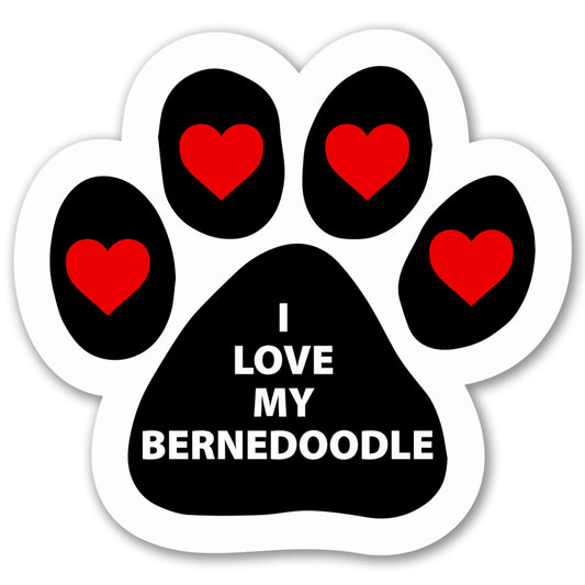 Magnet Me Up I Love My Bernedoodle Pawprint Shaped Car Magnet - 5 Inches Dog Lovers Refrigerator Accessory Gift, Magnetic Decal for Cars, Trucks, and SUVs, Waterproof, UV Printed, Crafted in USA