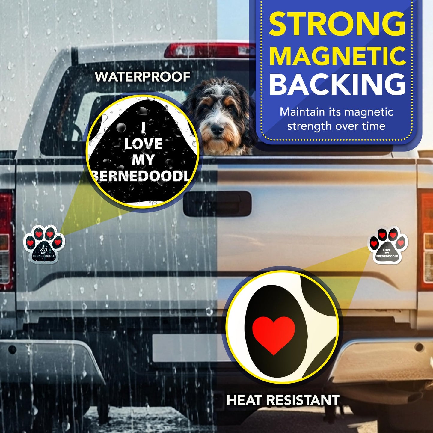 Magnet Me Up I Love My Bernedoodle Pawprint Shaped Car Magnet - 5 Inches Dog Lovers Refrigerator Accessory Gift, Magnetic Decal for Cars, Trucks, and SUVs, Waterproof, UV Printed, Crafted in USA
