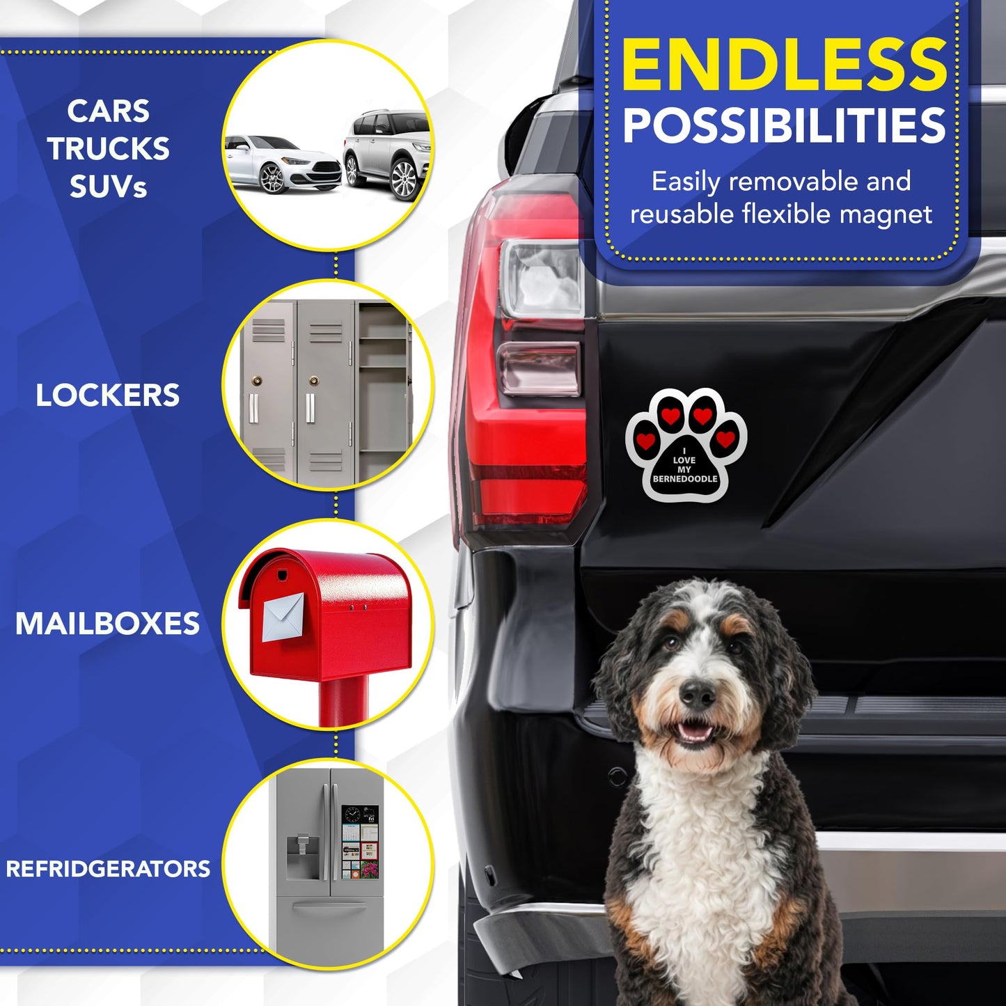 Magnet Me Up I Love My Bernedoodle Pawprint Shaped Car Magnet - 5 Inches Dog Lovers Refrigerator Accessory Gift, Magnetic Decal for Cars, Trucks, and SUVs, Waterproof, UV Printed, Crafted in USA