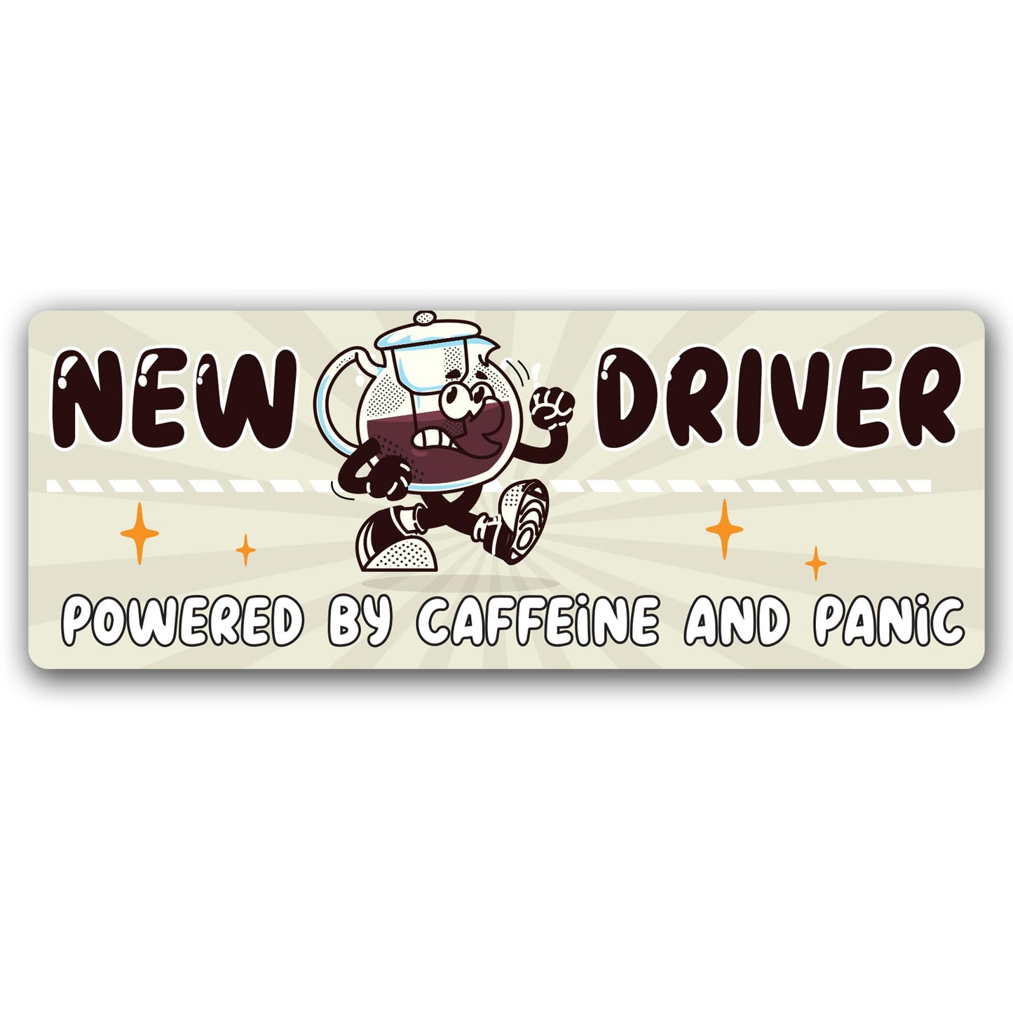 Magnet Me Up New Driver Powered by Caffeine and Panic Car Magnet, 3"x8" Funny Magnetic Decal for Car Truck SUV, Student Driver Funny Accessory, Removable Vehicle Sign, UV Printed, Crafted in USA