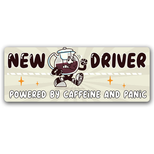 Magnet Me Up New Driver Powered by Caffeine and Panic Car Magnet, 3"x8" Funny Magnetic Decal for Car Truck SUV, Student Driver Funny Accessory, Removable Vehicle Sign, UV Printed, Crafted in USA