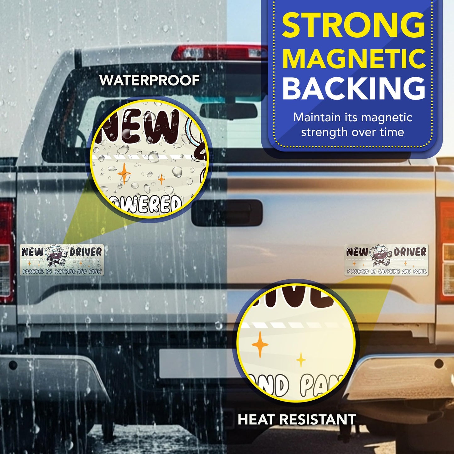 Magnet Me Up New Driver Powered by Caffeine and Panic Car Magnet, 3"x8" Funny Magnetic Decal for Car Truck SUV, Student Driver Funny Accessory, Removable Vehicle Sign, UV Printed, Crafted in USA