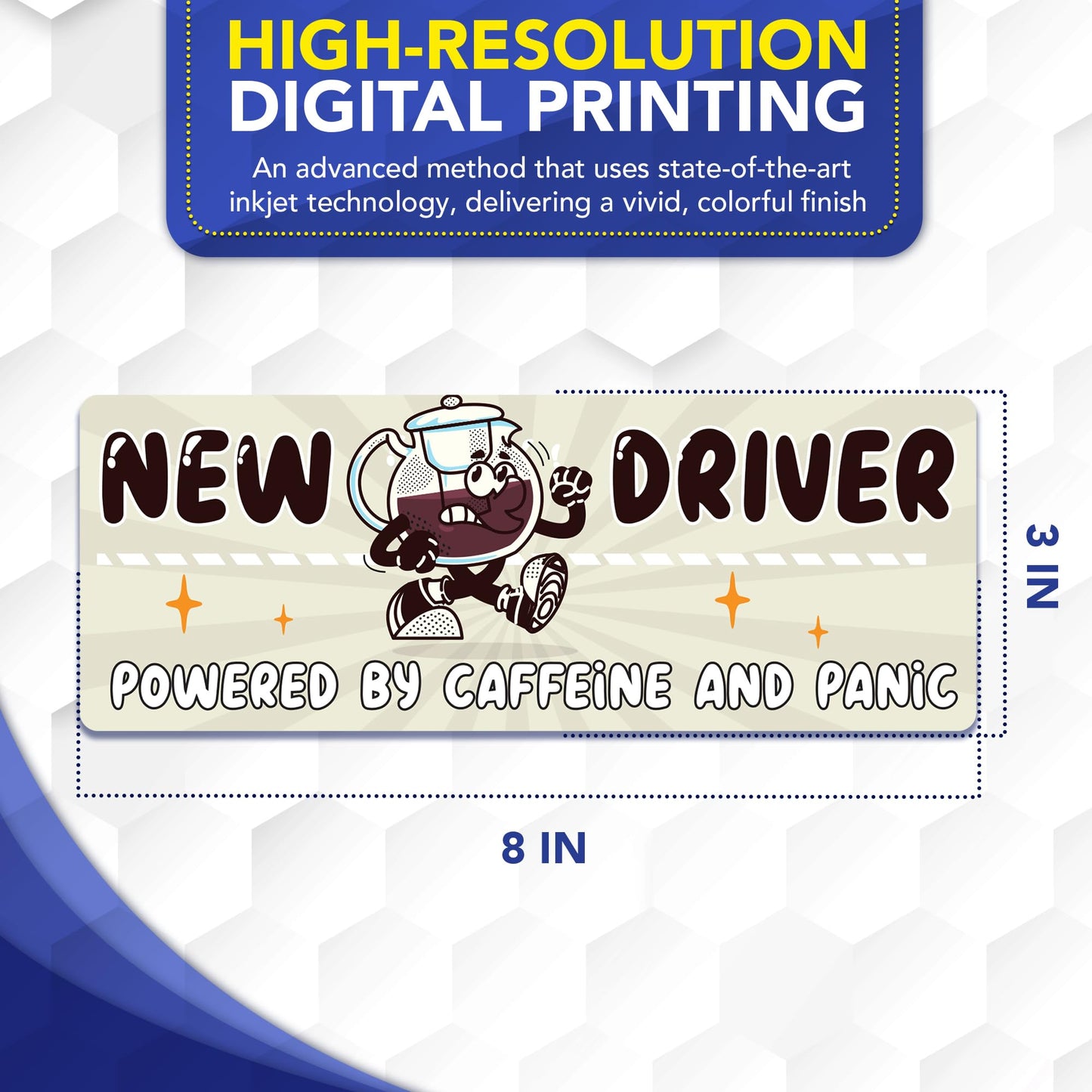 Magnet Me Up New Driver Powered by Caffeine and Panic Car Magnet, 3"x8" Funny Magnetic Decal for Car Truck SUV, Student Driver Funny Accessory, Removable Vehicle Sign, UV Printed, Crafted in USA