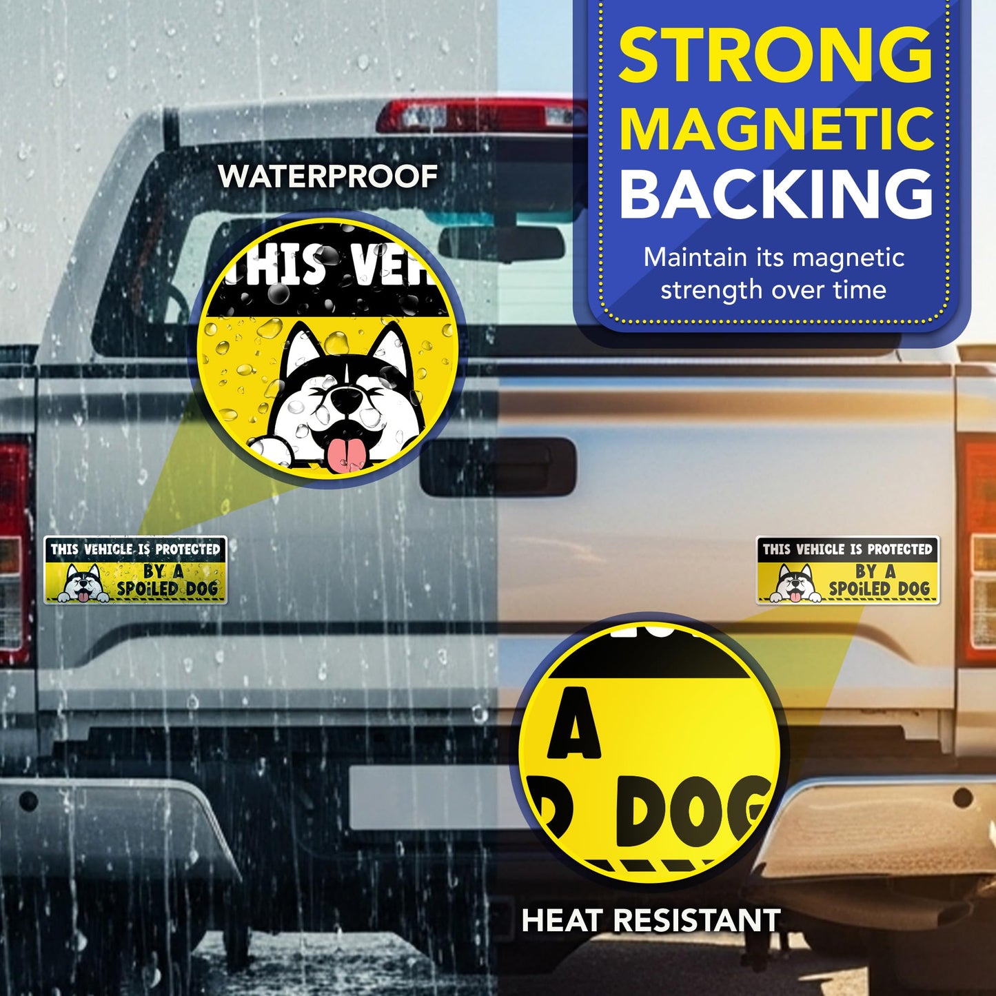 Magnet Me Up This Vehicle is Protected By A Spoiled Dog Funny Car Magnet, 3"x8" Magnetic Decal for Cars, Trucks and SUVs, Removable Vehicle Accessory Sign for Pet Lover, UV Printed, Crafted in USA