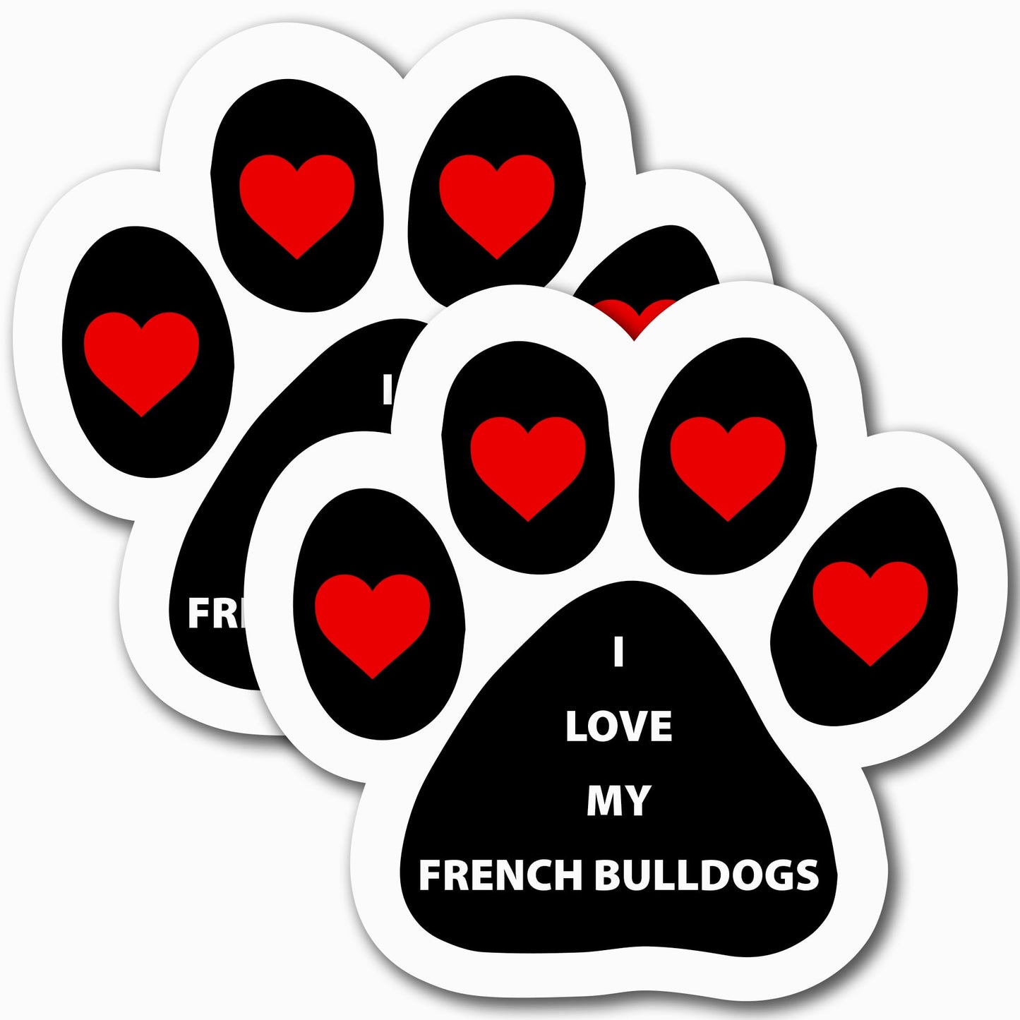 Magnet Me Up I Love My French Bulldogs Pawprint Magnetic Decal, 5 Inch, 2 Pack, Heavy Duty Automotive Accessory Magnet for Car Truck and SUV