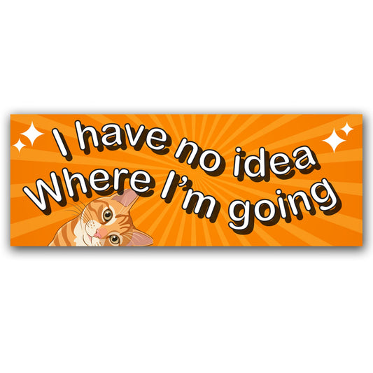 I Have No Idea Where I'm Going 3"x8" Cute Orange Tabby Magnet, Weatherproof