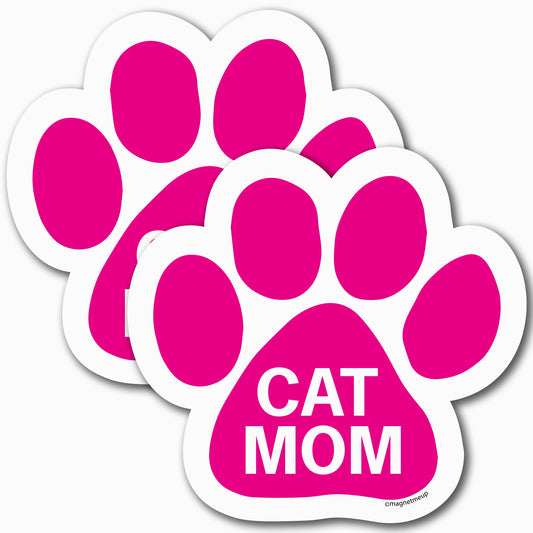 Cat Mom Pink Pawprint Cat Car Magnetic Decal 5 Inch, 2 Pack, Dog Lover Gift