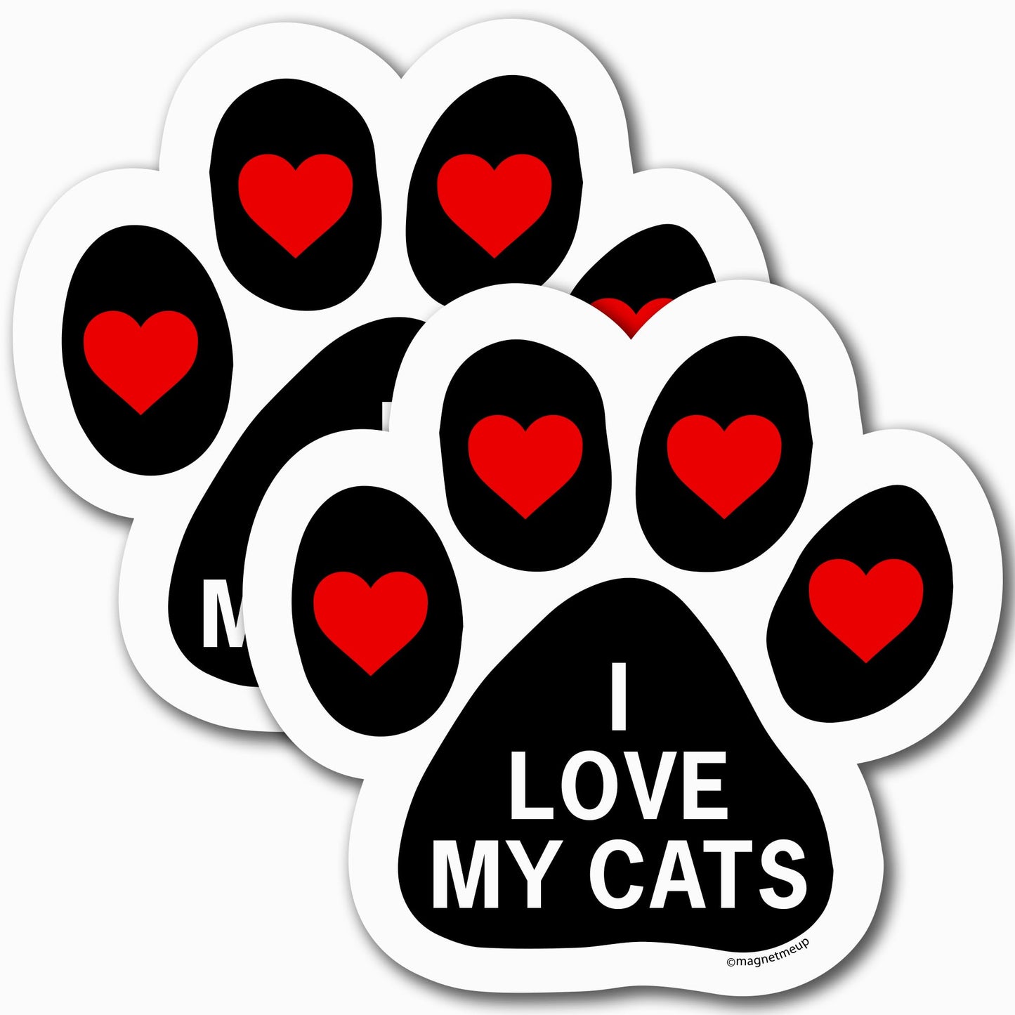 I Love My Cats Pawprint Car Magnet 5 Inch, 2 Pack Waterproof Dog Lover Gift
