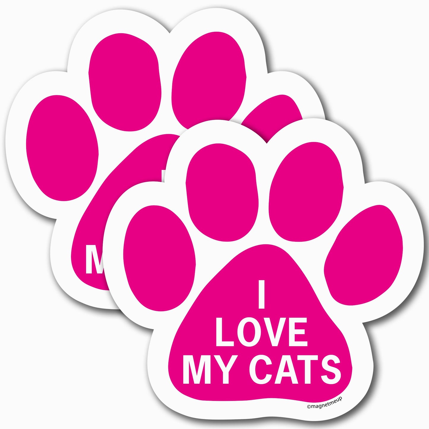 I Love My Cats Pink Pawprint Car Magnet, 5 Inch, 2 Pack, Dog Lover Gift