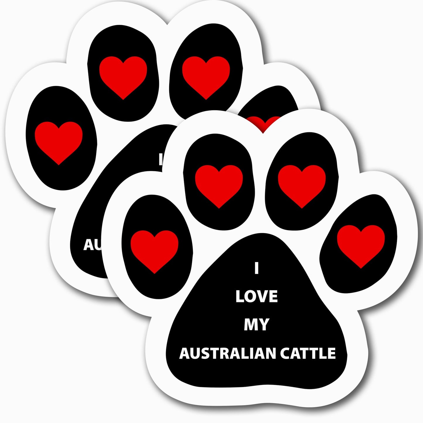 I Love My Australian Cattle Pawprints Magnet 5 Inch, 2 Pack, Dog Lover Gift