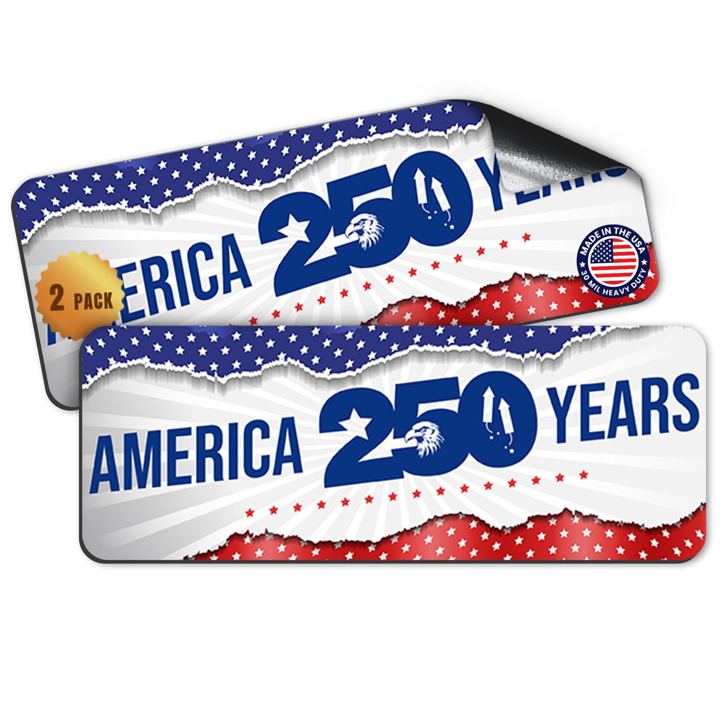Magnet Me Up America 250 Years Car Magnet, 1776 2026 USA, 3x8 Inch, 2 Pack