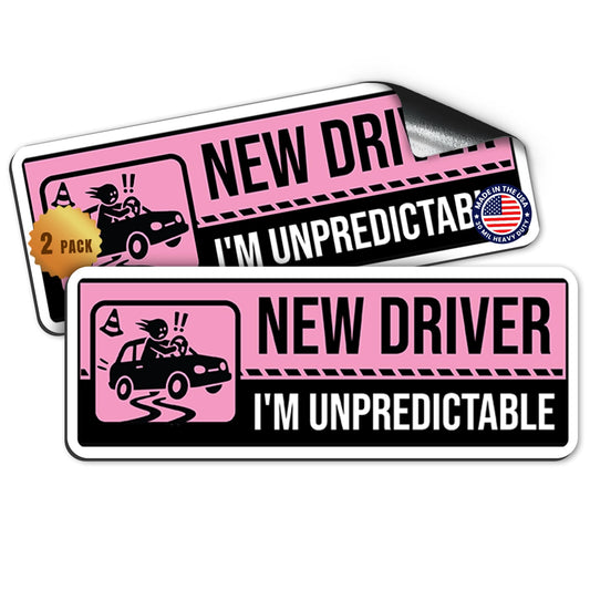 Magnet Me Up New Driver “I’m Unpredictable” Magnet Decal, 3x8 Inch, 2 Pack