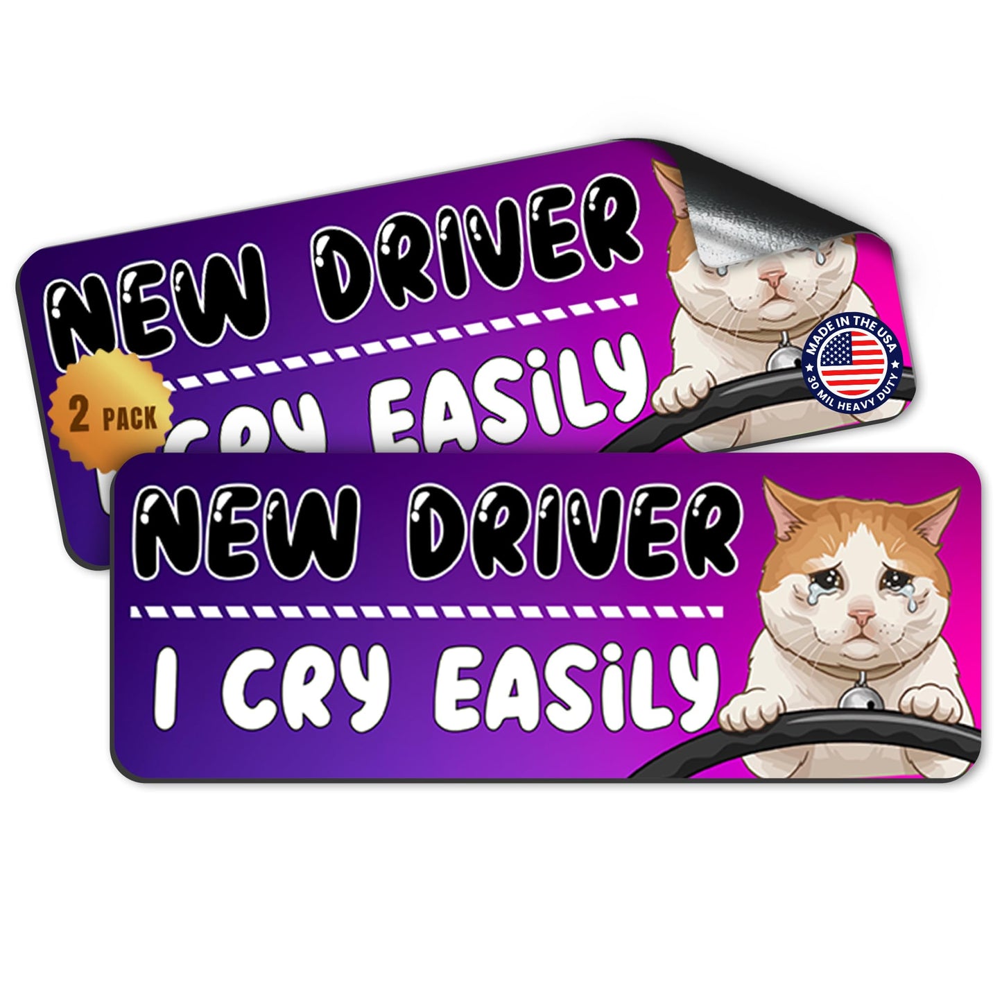 Magnet Me Up New Driver I Cry Easily Magnetic Decal, 3x8 Inch, 2 Pack