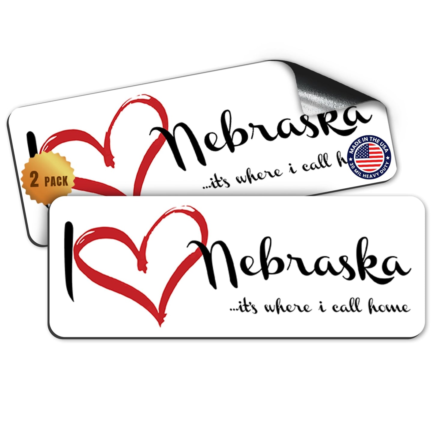 Magnet Me Up I Love Nebraska, 3x8 Inch, 2 Pack