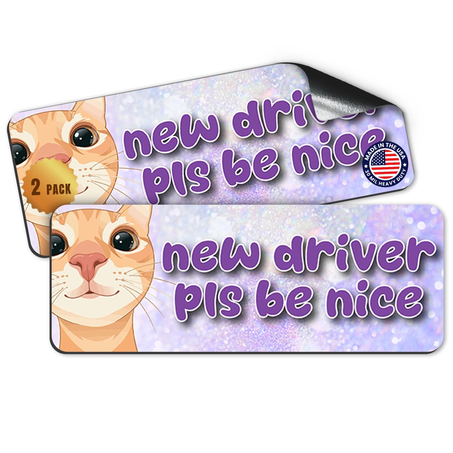 Magnet Me Up New Driver Pls Be Nice Magnetic Decal, 3x8 Inch, 2 Pack