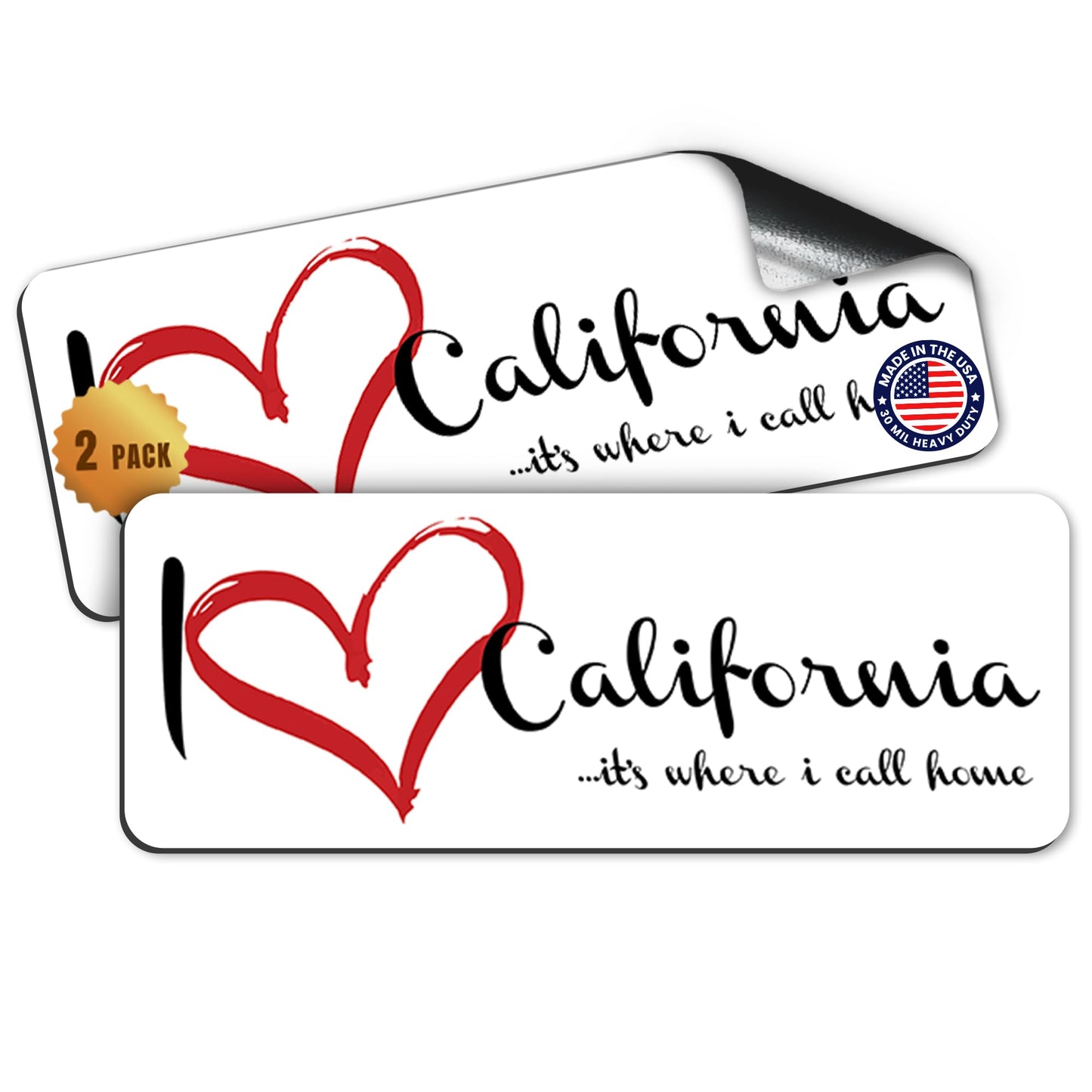 I Love (Heart) California Magnet, 3x8 Inch, 2 Pack