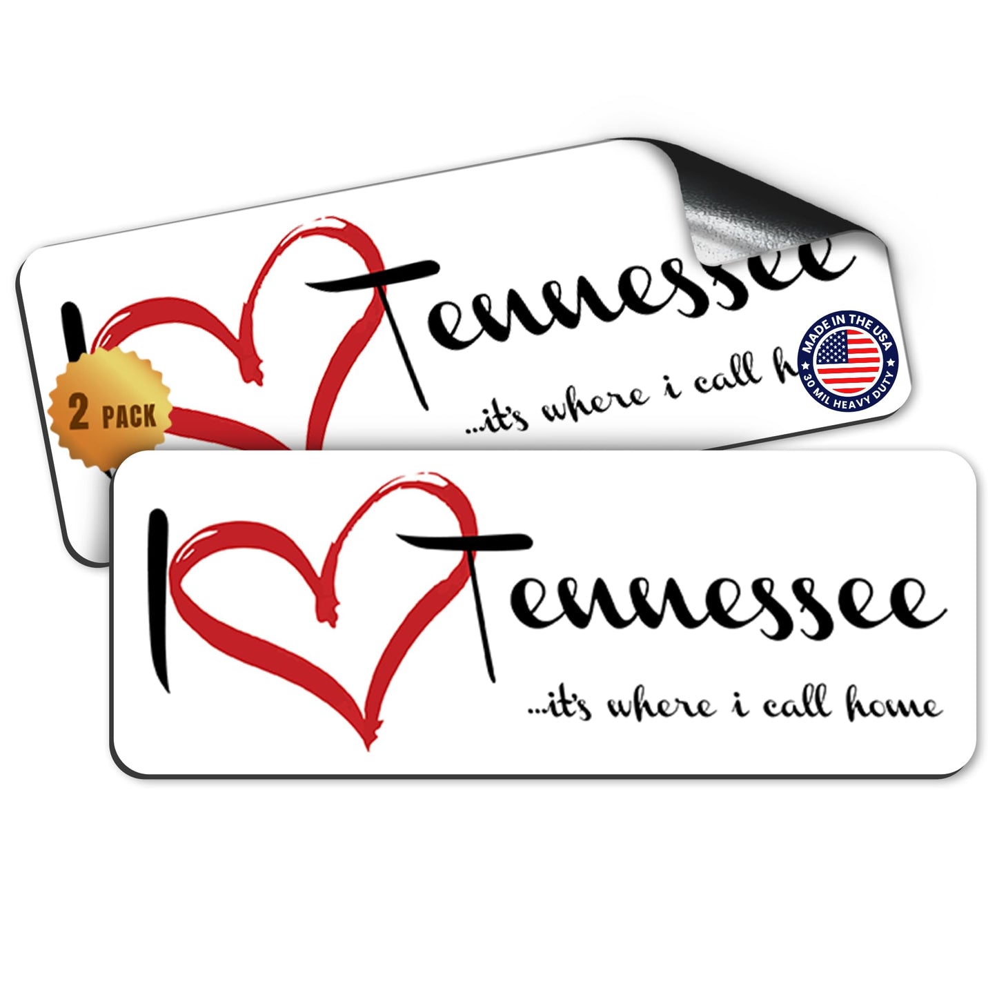 Magnet Me Up I Love (Heart) Tennessee, 3x8 Inch Car Magnet, 2 Pack