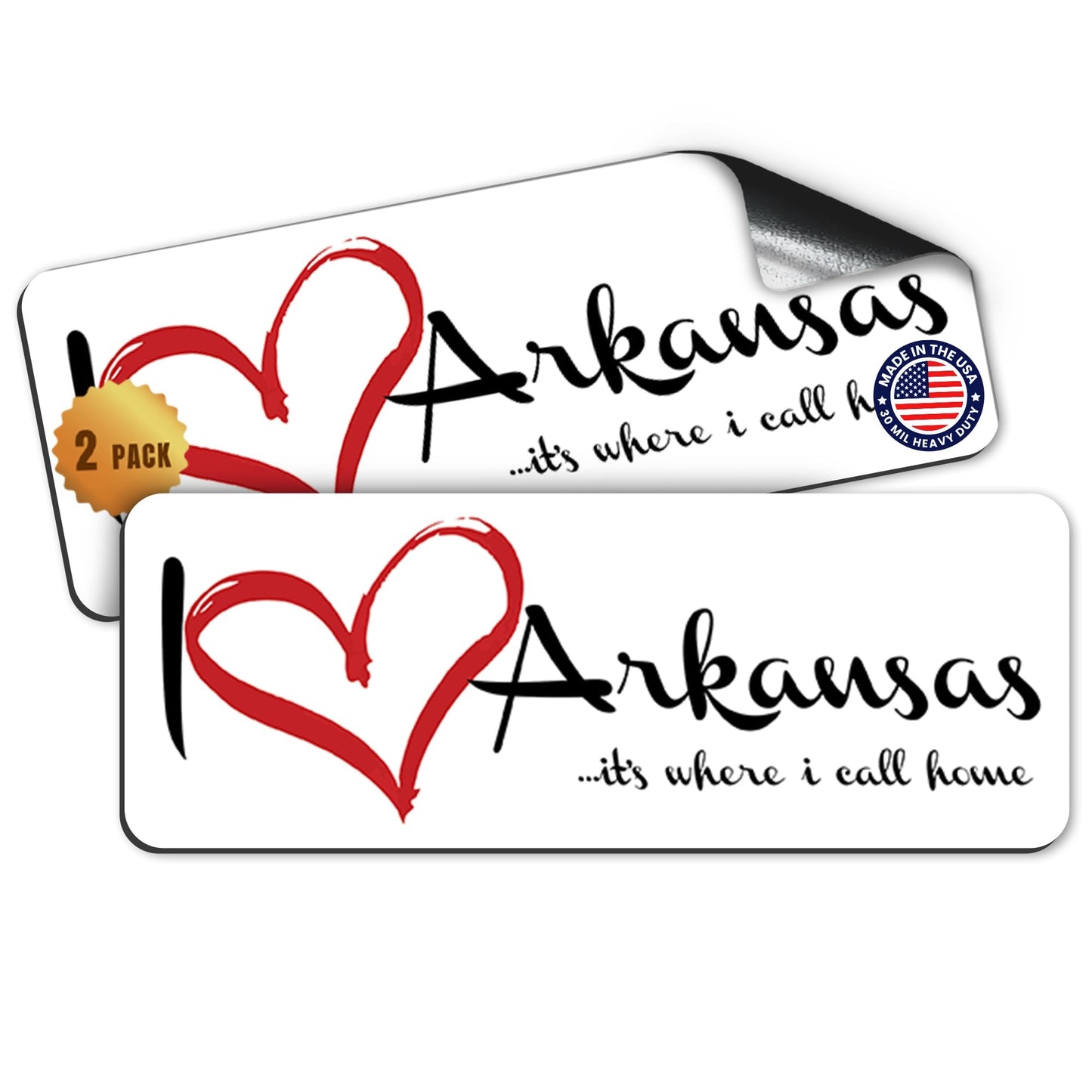 Magnet Me Up I Love (Heart) Arkansas, 3x8 Inch Car Magnet, 2 Pack