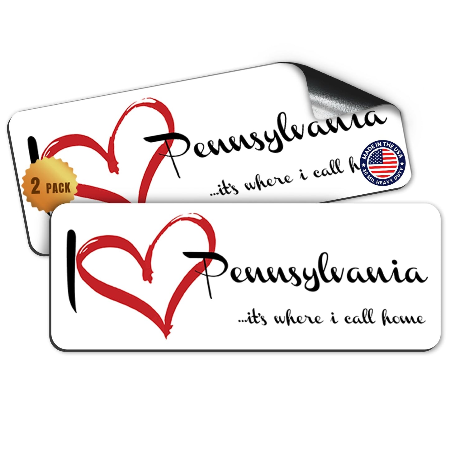 Magnet Me Up I Love (Heart) Pennsylvania, 3x8 Inch Car Magnet Decal, 2 Pack