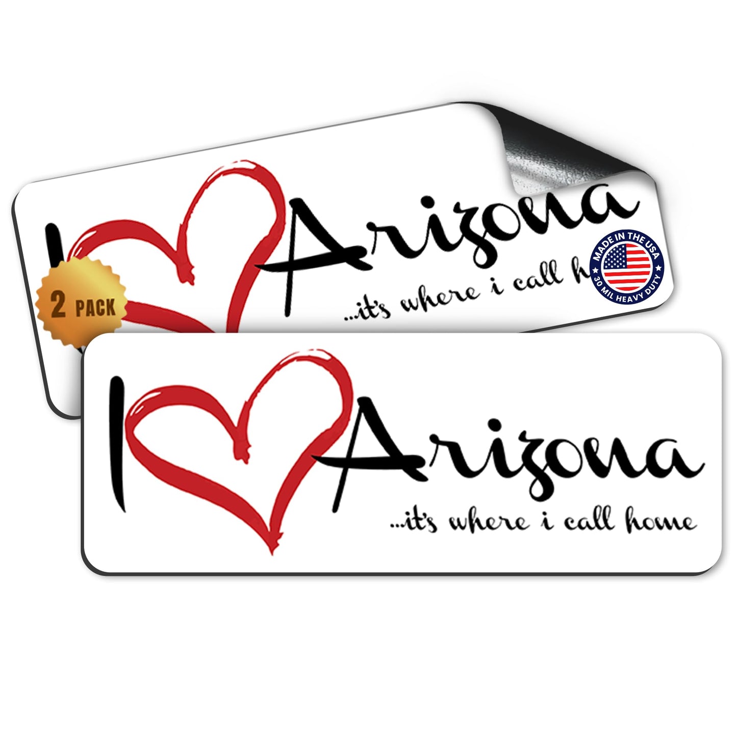 Magnet Me Up I Love (Heart) Arizona, 3x8 Inch Car Magnet Decal, 2 Pack