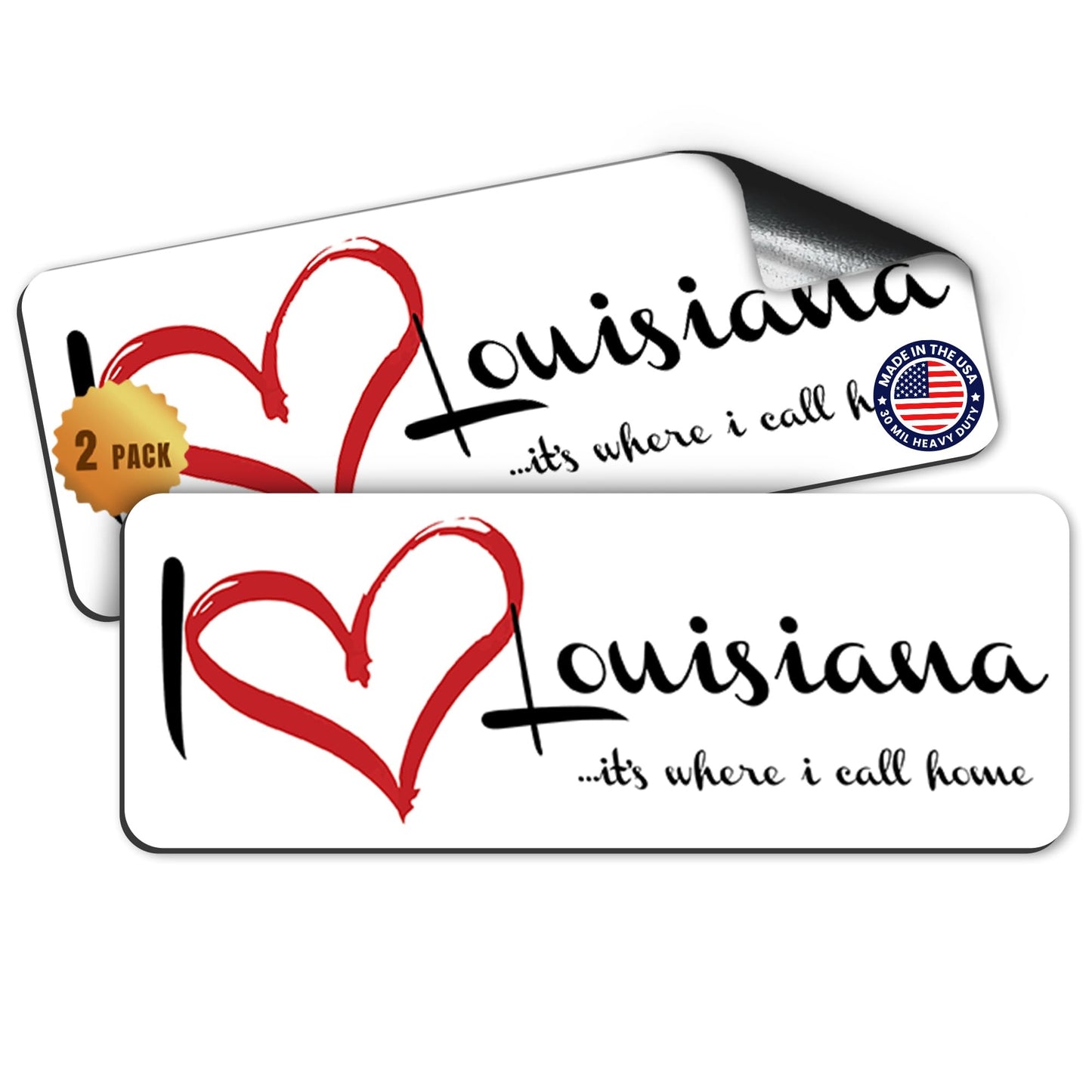 Magnet Me Up I Love (Heart) Louisiana, 3x8 Inch Car Magnet Decal, 2 Pack