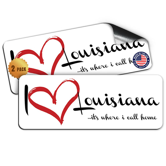 Magnet Me Up I Love (Heart) Louisiana, 3x8 Inch Car Magnet Decal, 2 Pack