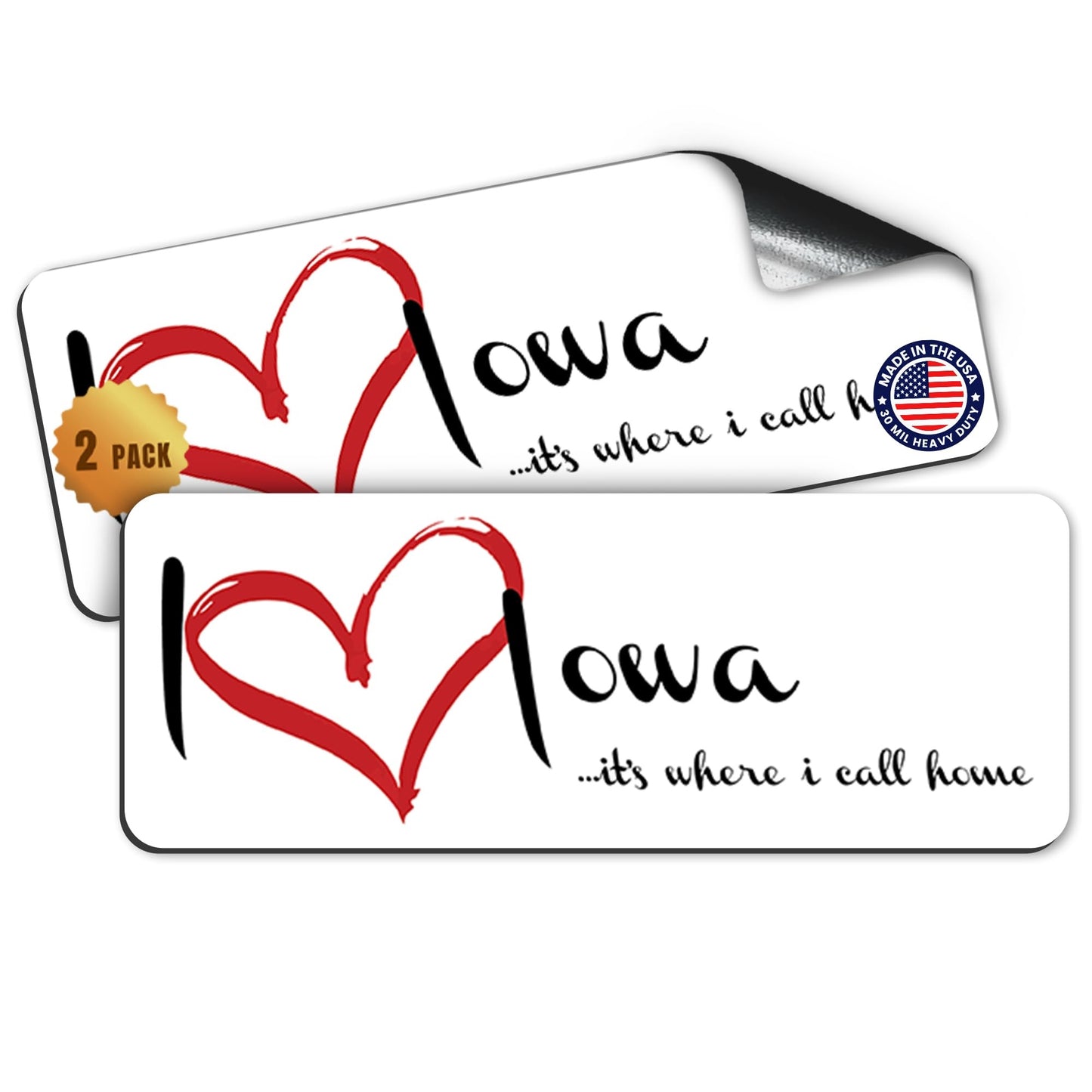 Magnet Me Up I Love (Heart) Iowa, 3x8 Inch Car Magnet Decal, 2 Pack