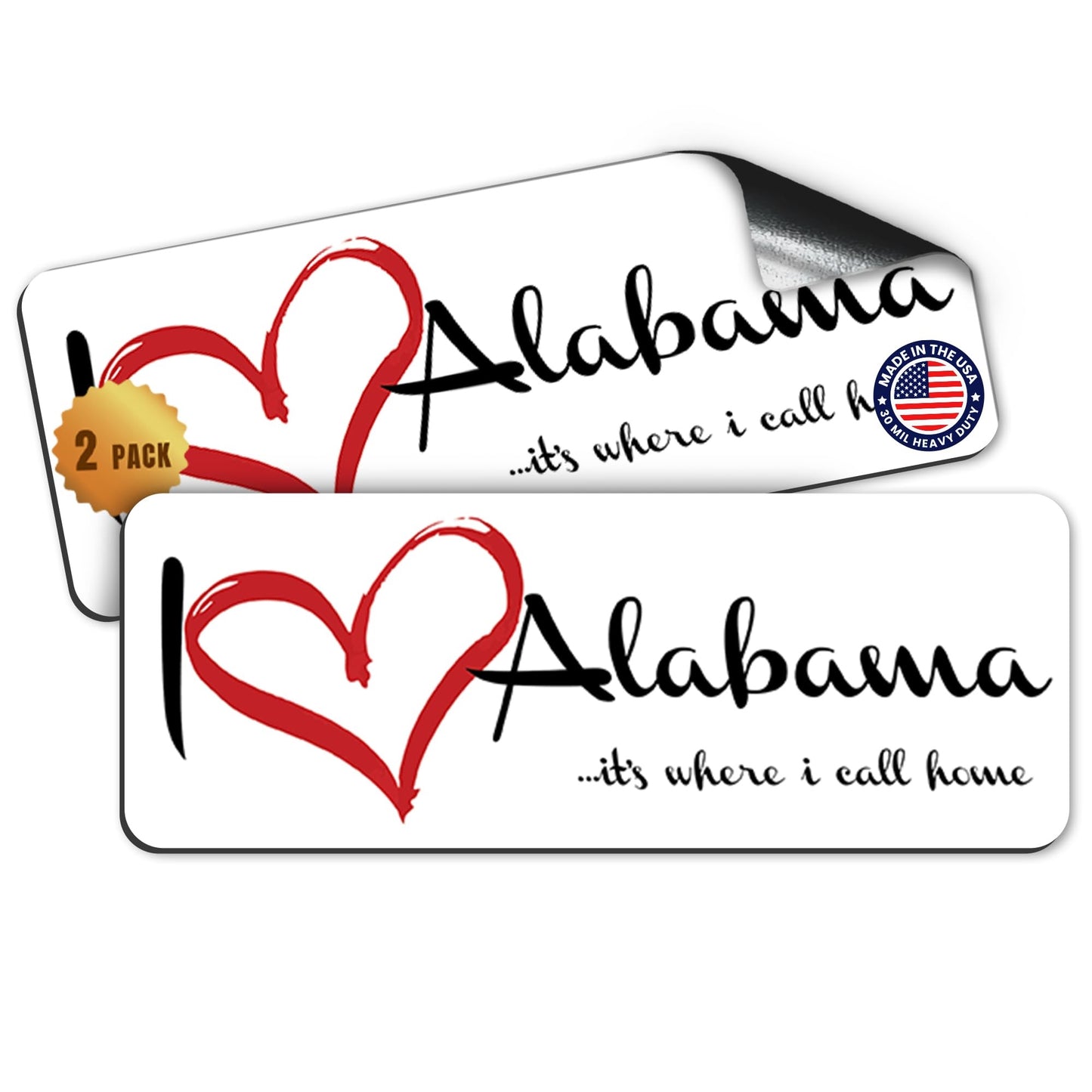 I Love (Heart) Alabama, 3x8 Inch, 2 Pack