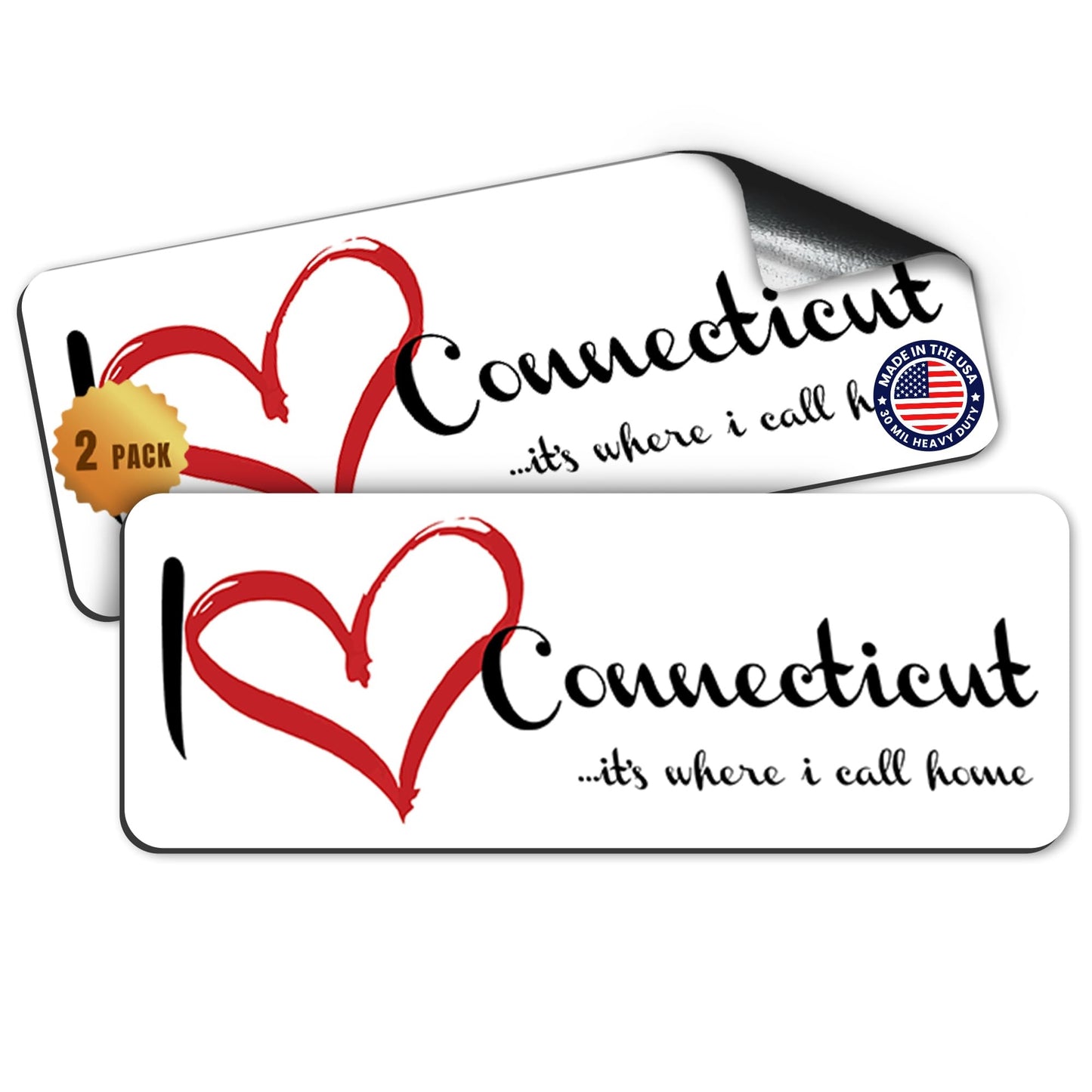 Magnet Me Up I Love (Heart) Connecticut, 3x8 Inch Car Magnet Decal, 2 Pack