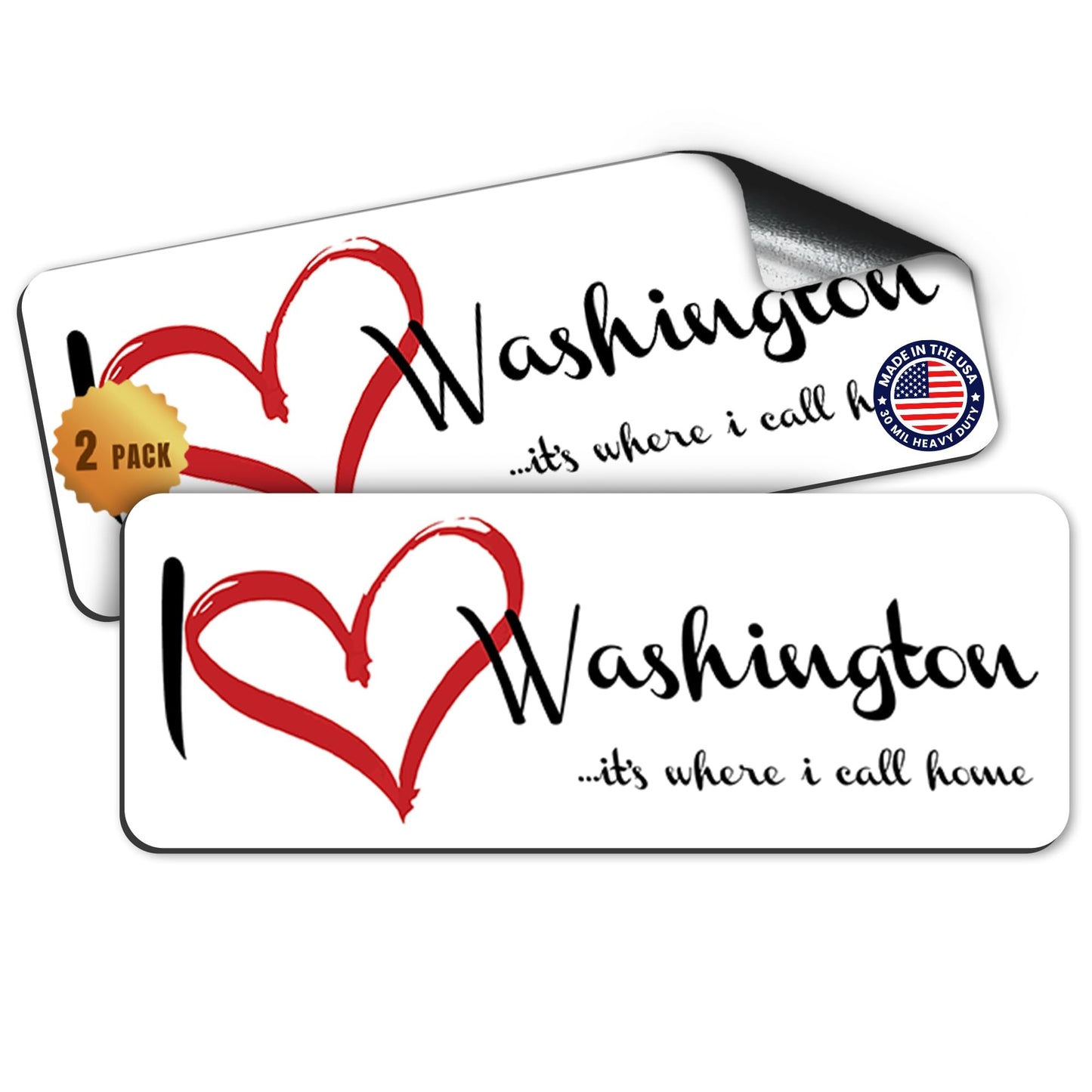 Magnet Me Up I Love (Heart) Washington, 3x8 Inch Car Magnet Decal, 2 Pack