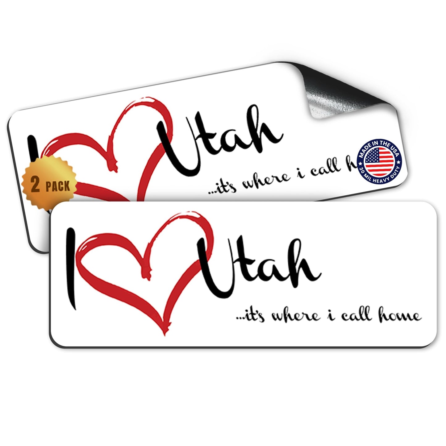 Magnet Me Up I Love (Heart) Utah, 3x8 Inch Car Magnet Decal, 2 Pack