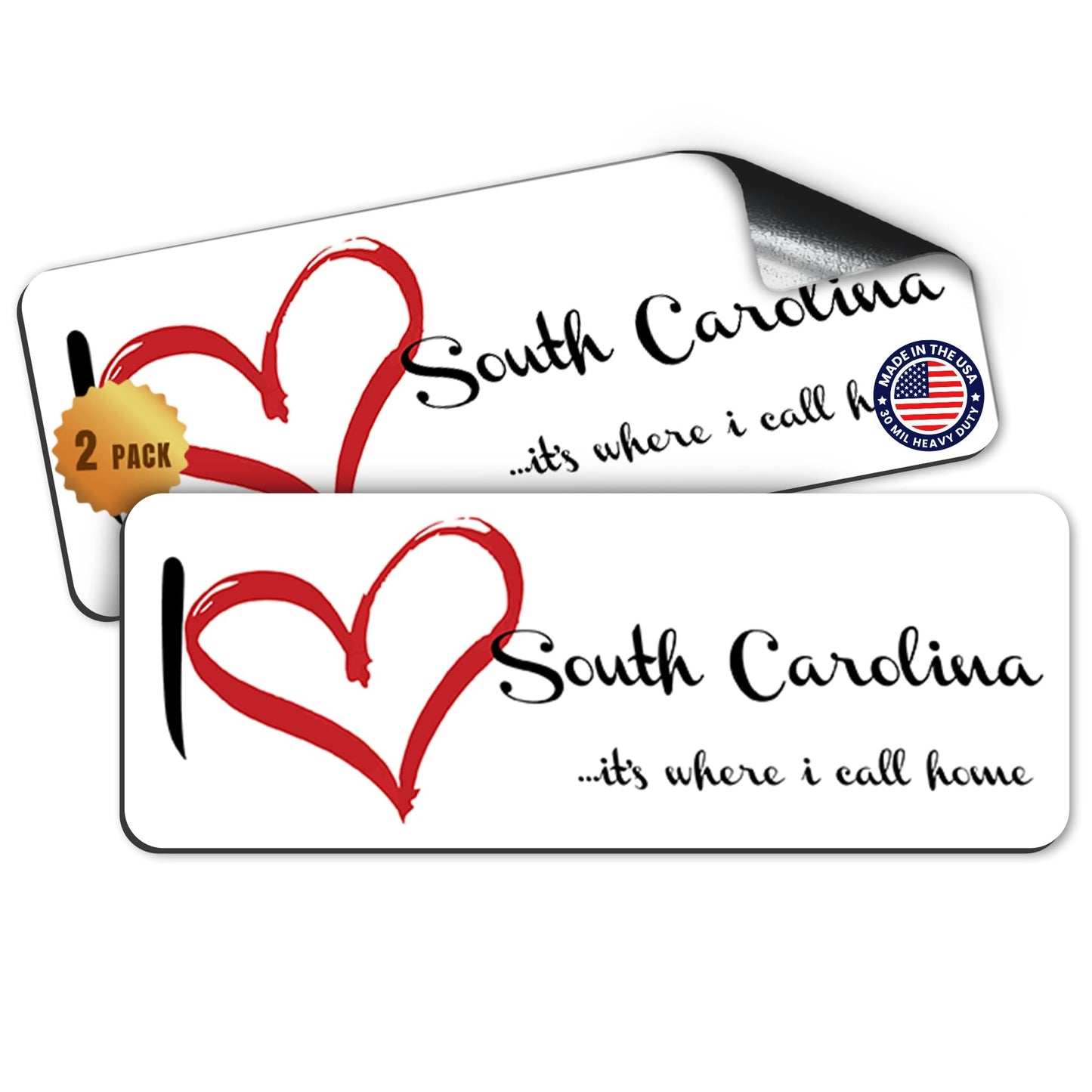 Magnet Me Up I Love (Heart) South Carolina, 3x8 Inch Car Magnet, 2 Pack
