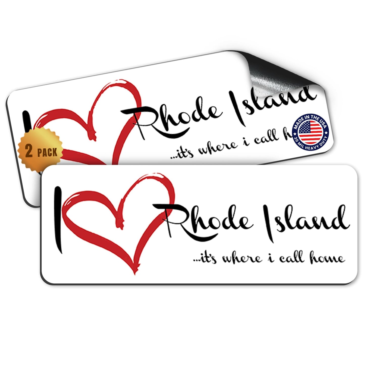 Magnet Me Up I Love (Heart) Rhode Island, 3x8 Inch Car Magnet Decal, 2 Pack