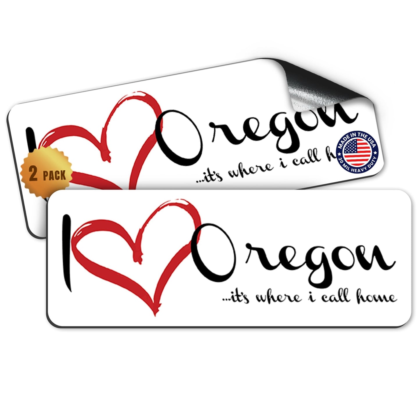 Magnet Me Up I Love (Heart) Oregon, 3x8 Inch Car Magnet Decal, 2 Pack