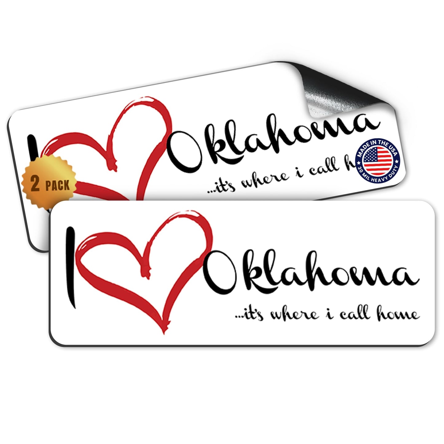 Magnet Me Up I Love (Heart) Oklahoma, 3x8 Inch Car Magnet Decal, 2 Pack
