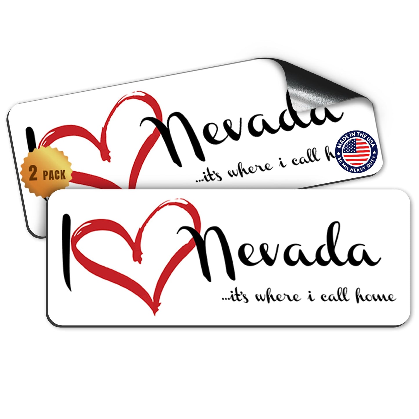Magnet Me Up I Love (Heart) Nevada, 3x8 Inch Car Magnet Decal, 2 Pack