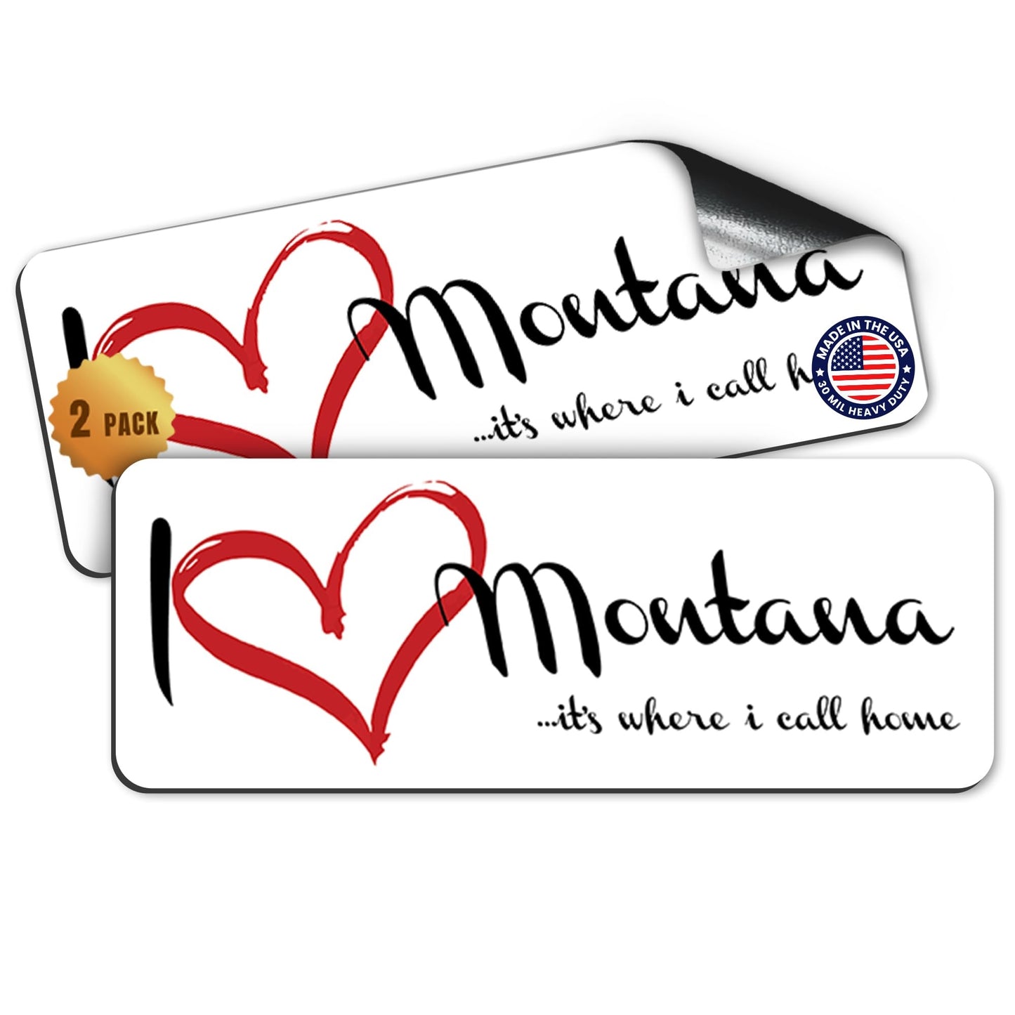 Magnet Me Up I Love (Heart) Montana, 3x8 Inch Car Magnet Decal, 2 Pack