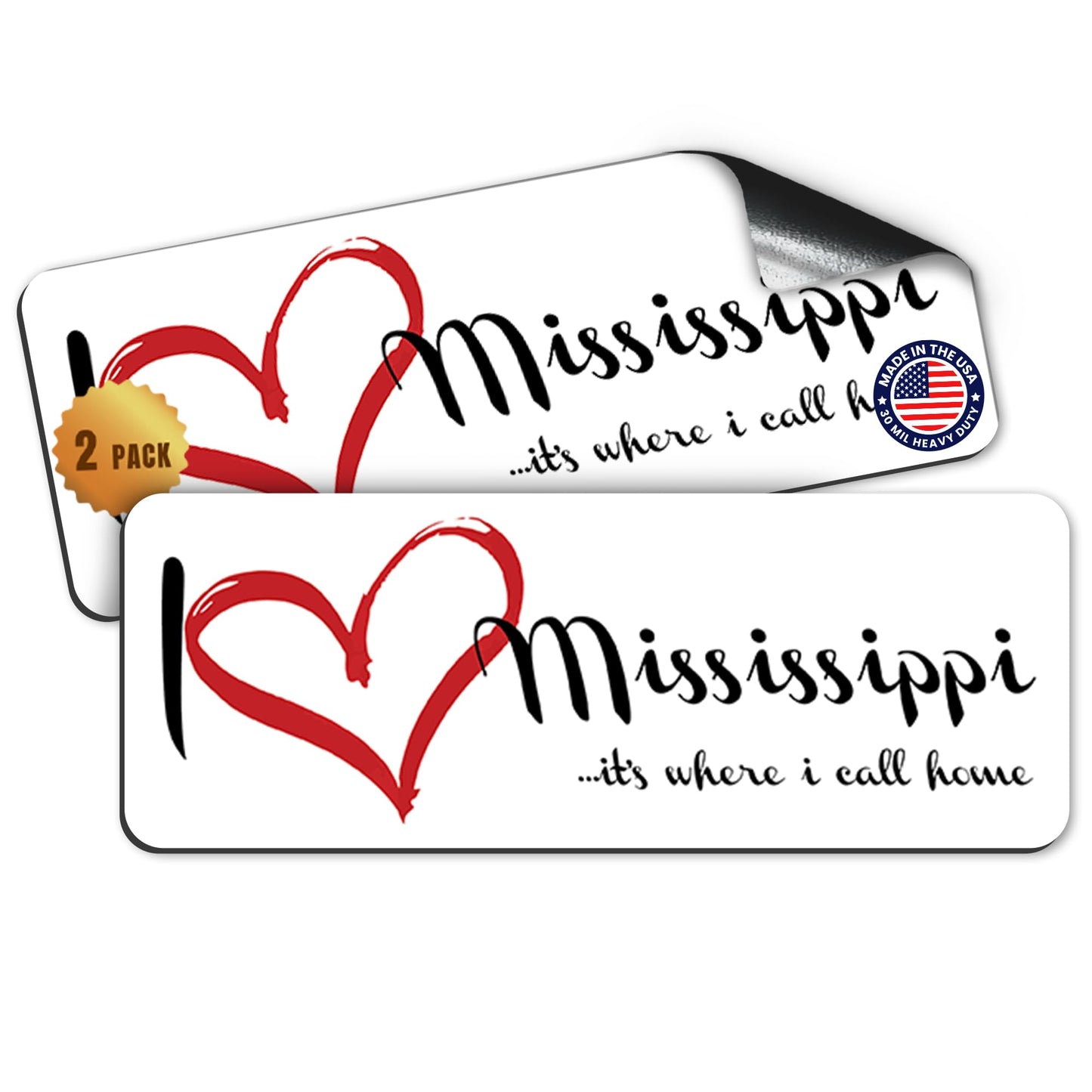 Magnet Me Up I Love (Heart) Mississippi, 3x8 Inch Car Magnet Decal, 2 Pack