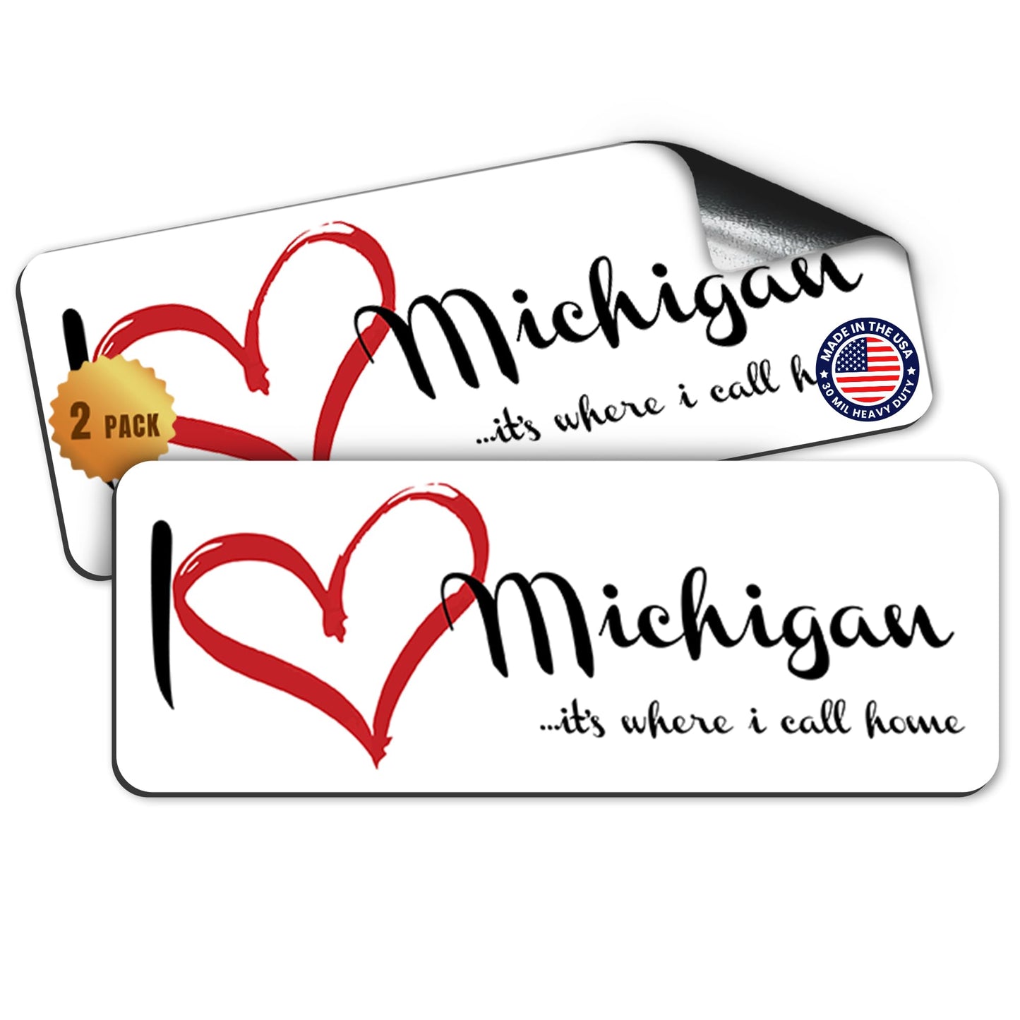 Magnet Me Up I Love (Heart) Michigan, 3x8 Inch Car Magnet Decal, 2 Pack