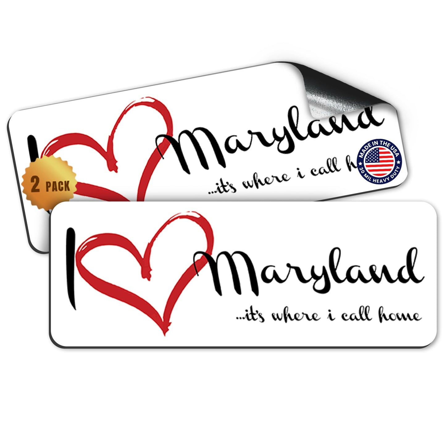 Magnet Me Up I Love (Heart) Maryland, 3x8 Inch Car Magnet Decal, 2 Pack