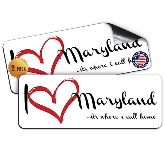 Magnet Me Up I Love (Heart) Maryland, 3x8 Inch Car Magnet Decal, 2 Pack