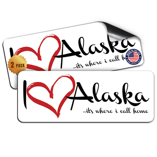 Magnet Me Up I Love (Heart) Alaska, 3x8 Inch Car Magnet Decal, 2 Pack