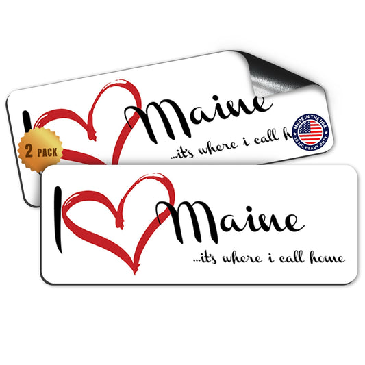 Magnet Me Up I Love (Heart) Maine, 3x8 Inch Car Magnet Decal, 2 Pack