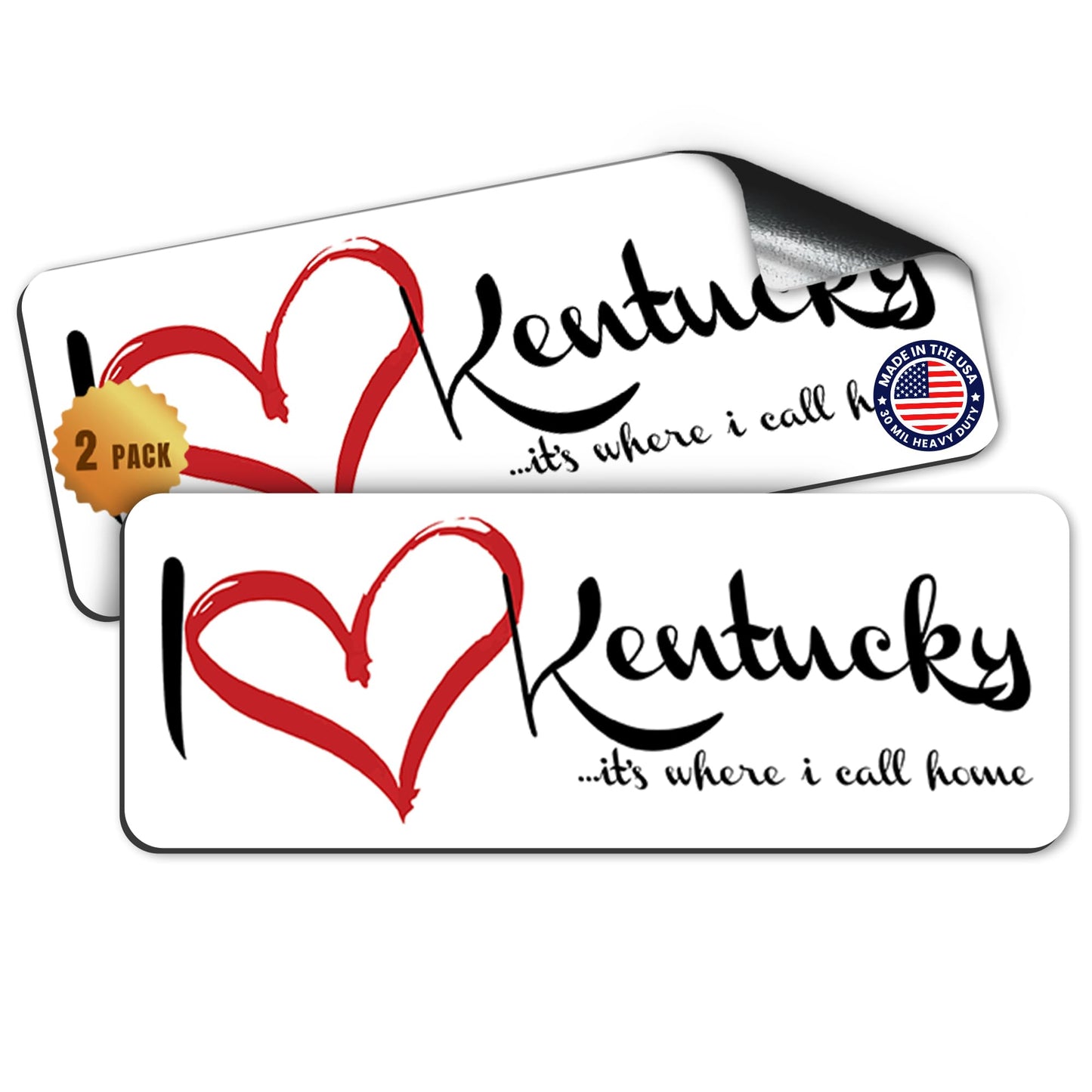 Magnet Me Up I Love (Heart) Kentucky, 3x8 Inch Car Magnet Decal, 2 Pack
