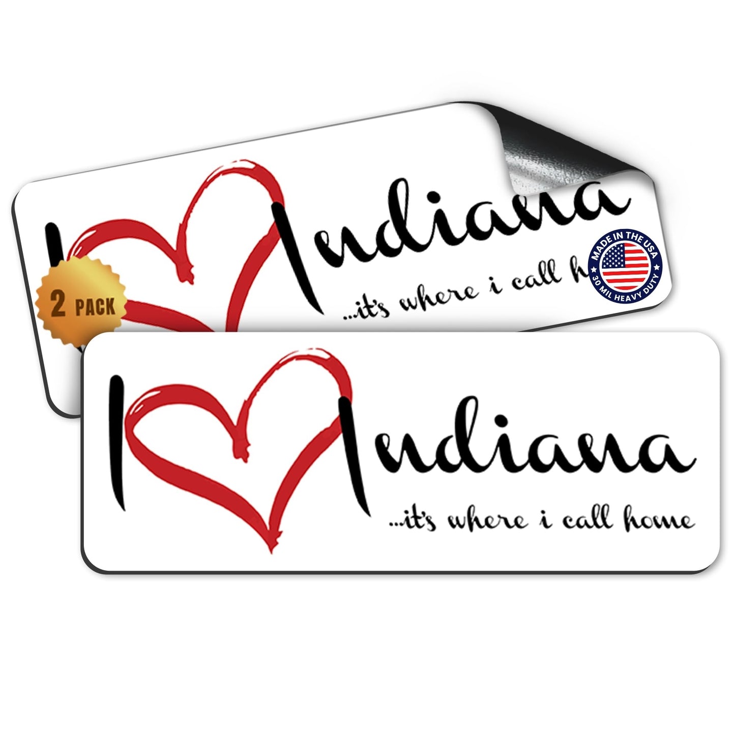 I Love (Heart) Indiana, 3x8 Inch, 2 Pack