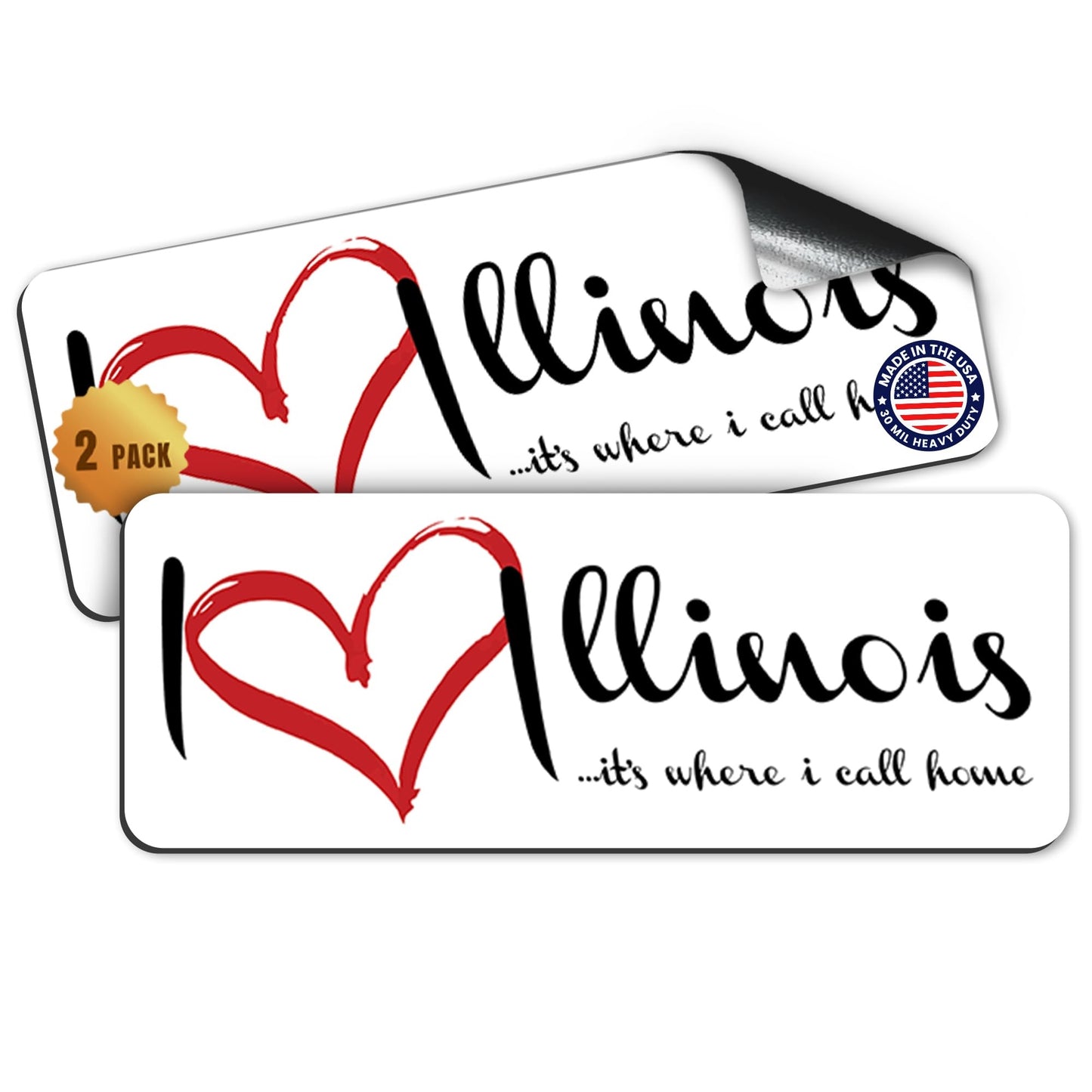 I Love (Heart) Illinois, 3x8 Inch, 2 Pack